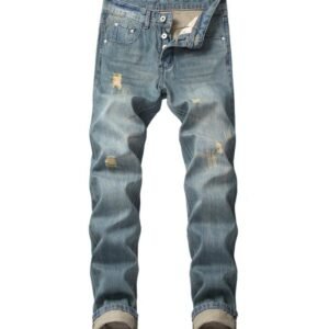 Retro Hole Ripped Distressed Jeans for Men Straight Washed Hip Hop Denim Trousers Casual Male Stacked Jean Pants