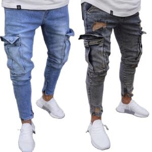 ripped hole slim Jeans men Fashion Hip hop Skinny pencil Jeans For Men stretch elastic ankle zipper jeans men
