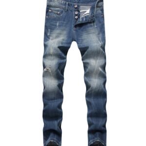 Slim Fit fashion stacked Casual stylish streetwear Stretch Skinny Denim trouser Men ripped Jeans