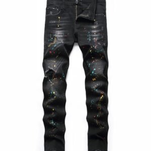 Spray paint hole Slim fit pants skinny jeans for men splash-ink ripped jeans Leisure Biker Hole jeans streetwear