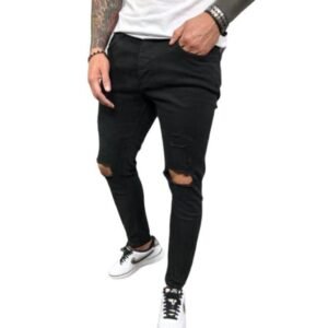 Stretch Slim Denim Pant High Quality Ripped Hole Street Jeans Casual Pants Trousers For Men