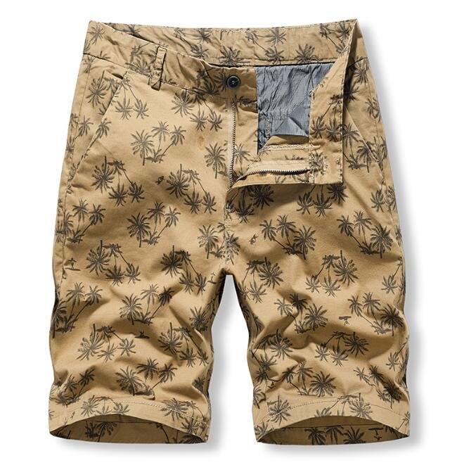 Summer Casual Short Pants Mens Large Size Multi-pocket Cargo Shorts Leaf Print Sports Loose Five-point Work Pants