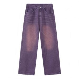 vintage colourful wide leg trousers jeans for men loose washed white purple straight jeans men