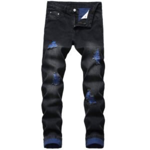 Wholesale Mens Ripped Jeans Autumn Designer Slim Fit Black Blue Denim Pants Male Jeans Distressed Destroyed Trousers