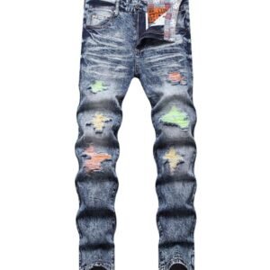 Wholesale men's Ripped jeans retro beggars worn straight trousers Hole Ruined Biker High Quality Straight Destroyed Jean