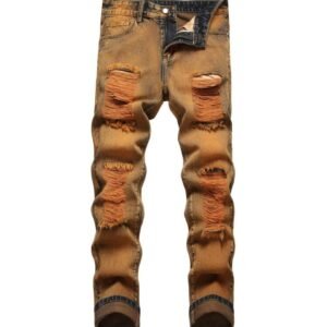 Wholesale Vintage Hole Ripped Distressed Jeans Men Straight Washed Hip Hop straight Denim Trousers