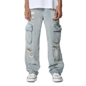 XUCHANG Casual Custom Men Manufacturer Denim Washed Distressed Flare Fit Jeans Pants
