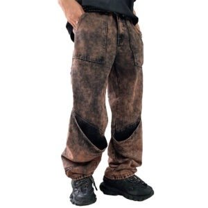 XUCHANG Men Fashion Streetwear Custom Stone Washed Denim Straight Leg Cargo Jeans Pants